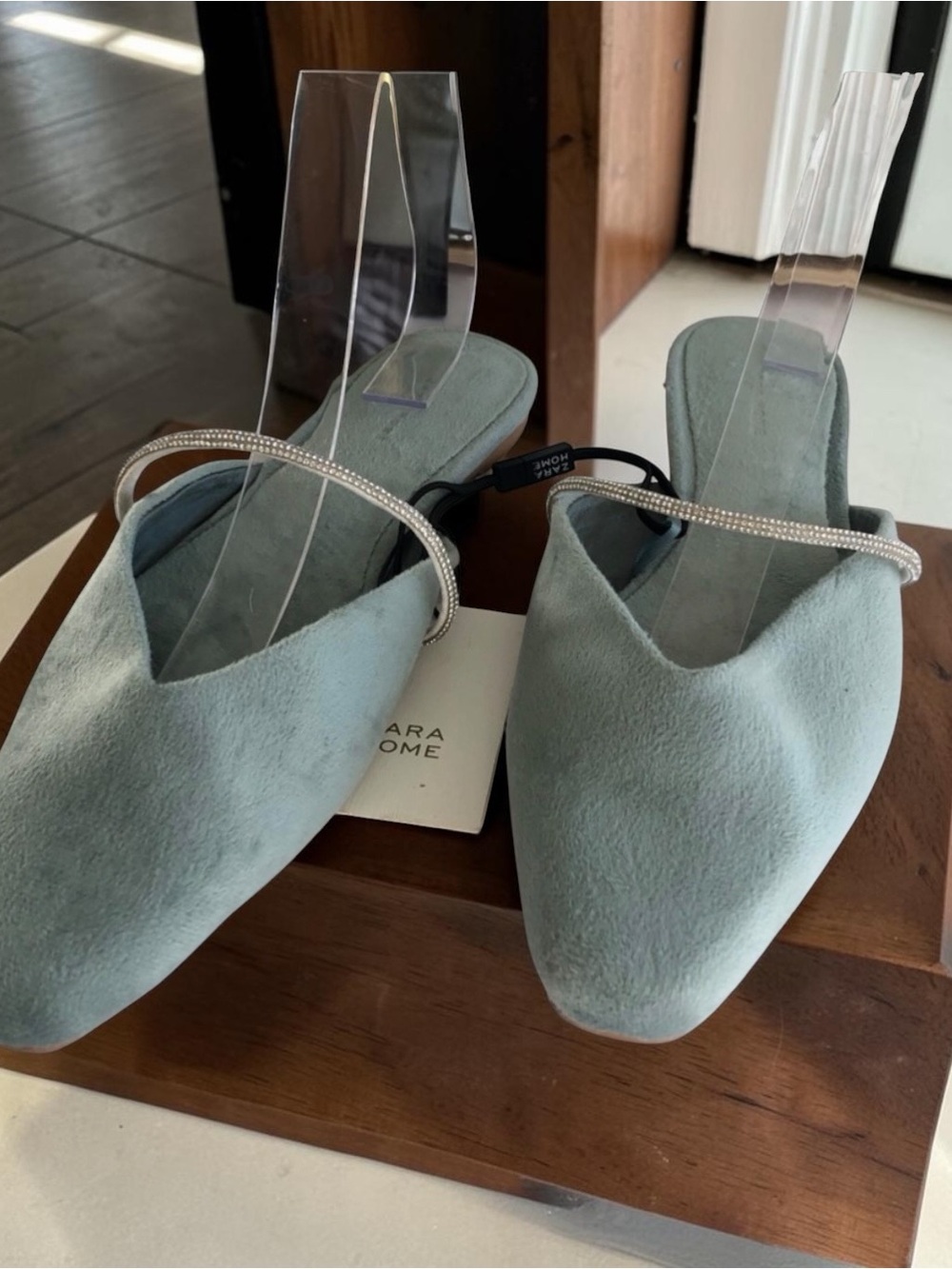 Zara Home Light Blue Green Velvet Mules - Picture 7 of 15